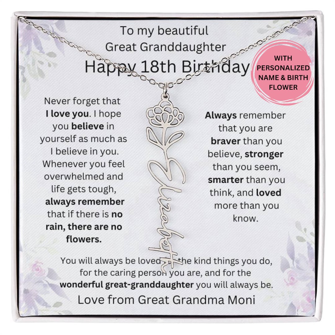 18th Birthday Great Granddaughter Birthday Card With Birth Month Flower ...