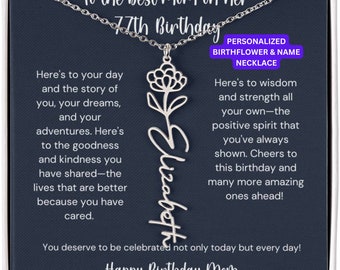 77th Birthday Gift For Mom Birth Month Flower Name Necklace, 77th Birthday Gift For Mom Mother, Special Gift for Mom Turning 77 Years Old