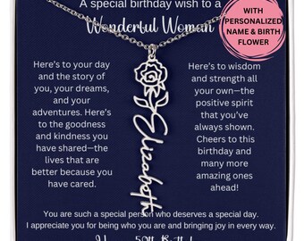 50th Birthday Necklace Gift For Her, Personalized Birth Flower Necklace Gift For Friend, Special 50th Gift Idea Coworker Sister Best Friend
