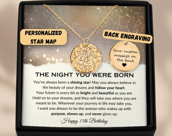 15th Birthday Gift Custom Star Map Necklace, Happy 15th Birthday, Birthday Gift For Daughter Granddaughter Niece, Turning 15 Gift