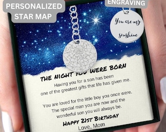 21st Birthday Custom Star Map Keychain, Son 21st Birthday, Meaningful Gift  Mom To Son 21st Birthday Gift For Him,21st Birthday Gift For Him