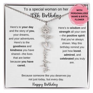 Cadeau 45e anniversaire pour elle, collier fleur de naissance avec message, cadeau pour amie collègue, meilleure amie femme, bijoux d'anniversaire