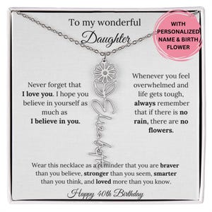Collar de cumpleaños para hija por 40 cumpleaños, collar de flores para el mes de nacimiento de la hija, regalo de mamá y papá, joyería para hija, regalo de 40 cumpleaños