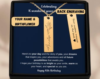 16th Birthday Necklace Personalized Name Birth Flower, 16th Birthday Gift for Her, 16th Birthday Jewelry Daughter Niece Granddaughter