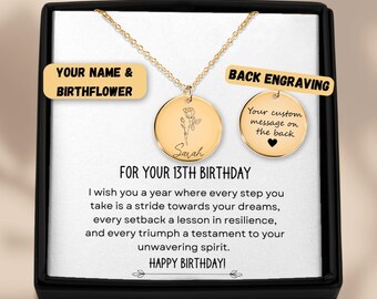13th Birthday Gift Birth Flower Name Necklace, 13 Year Old Gift, Daughter Granddaughter Niece Birthday Gift, 13th Birthday Jewelry