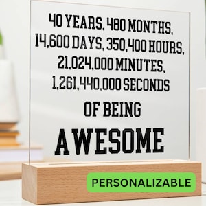 40. Geburtstagsgeschenk Benutzerdefinierte Acrylplakette, 40. Geburtstagsgeschenk für sie, sinnvolles Geschenk zum 40. Geburtstag, personalisierte 40. Geburtstagsgeschenke