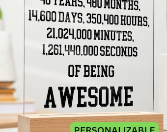 Targa acrilica personalizzata regalo per il 40° compleanno, regalo per il 40° compleanno per lei, regalo significativo per il 40° compleanno, regali personalizzati per il 40° compleanno