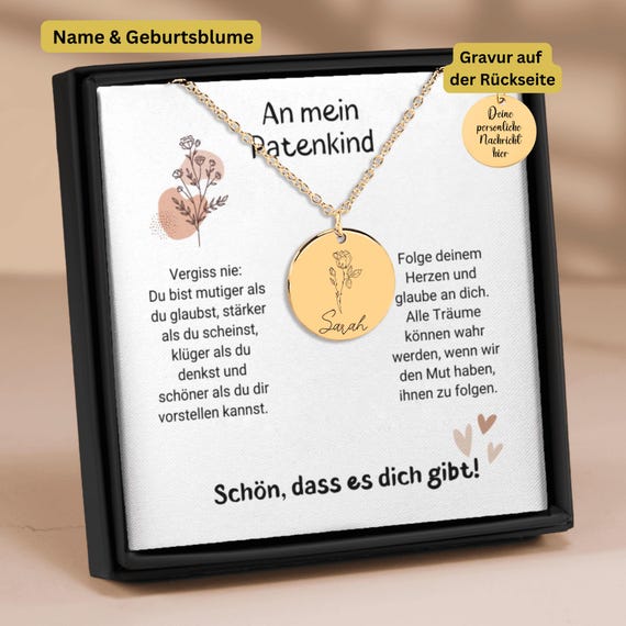 Geschenk An Mein Patenkind Von Patentante, Patenkind Konfirmation Kommunion, Geburtsblume Halskette Namenskette Mädchen