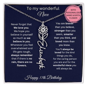 11th Birthday Gift For Her, Custom Birthmonth Flower Name Necklace 11th Birthday Necklace Gift For Niece, Aunt Niece 11th Birthday Gifts