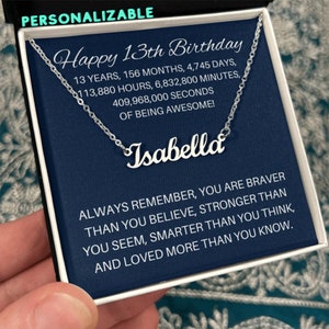 Regalo per il 13° compleanno per lei, Collana con nome personalizzato per il 13° compleanno, Regalo per il 13° compleanno per lei, Confezione regalo personalizzata per il 13° compleanno, Nipote del 13° compleanno