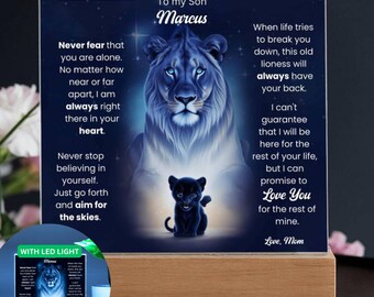 Para meu filho personalizado, placa de leão, presente para filho em seu aniversário, presentes para filho adolescente, presente de Natal para filho, presentes para filho, placa com nome de filho personalizada