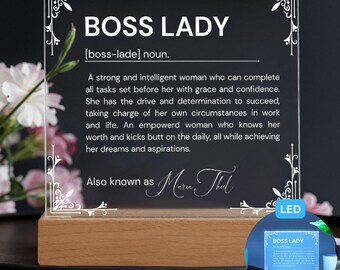 Boss Lady Definition Acryl Plakette, Boss Andenken Geschenk, Geschenk für weibliche Geschäftsinhaberin, neue Geschäftsinhaber Boss Lady, Boss Geschenke für sie