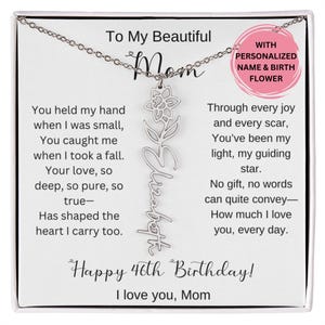 46. Geburtstagsgeschenk für Mutter Geburtsblumen-Halskette mit Karte, personalisiertes 46.Geburtstagsgeschenk für Mutter, Sentimentaler Schmuck für Sie