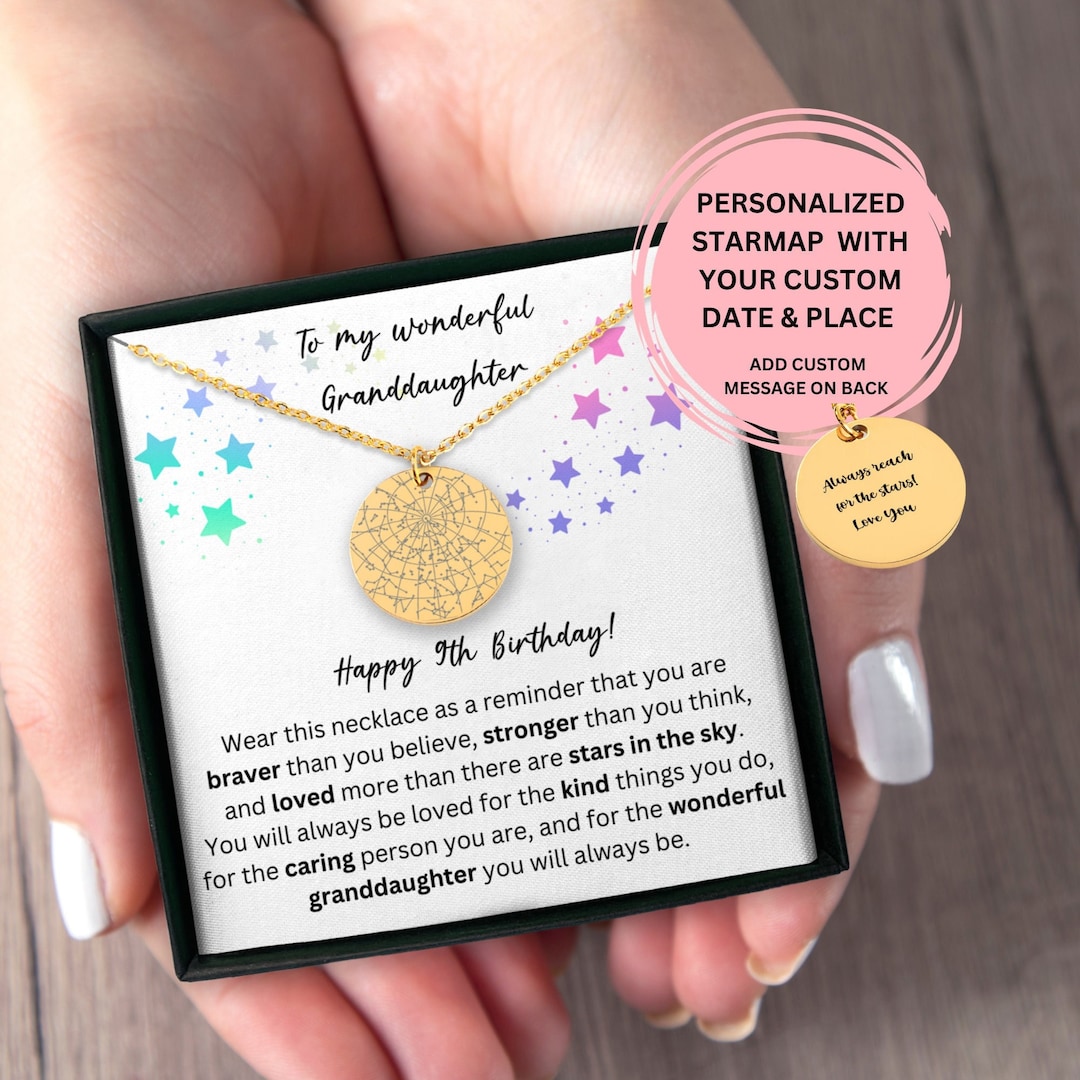 9th Birthday Gift for Granddaughter Necklace With Star Map
