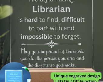 Un bibliotecario verdaderamente asombroso, placa acrílica grabada con el nombre del bibliotecario, obsequio de agradecimiento para el bibliotecario, obsequio de agradecimiento personalizado para el bibliotecario, obsequio para el bibliotecario