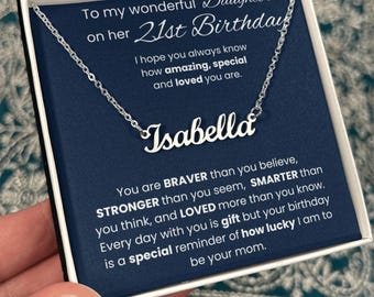 Collar con nombre personalizado para su cumpleaños número 21, regalo de collar para su cumpleaños número 21 de tía o abuela, regalo personalizado para su hija para su cumpleaños número 21