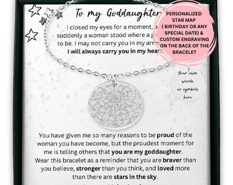 Personalized Goddaughter Birthday Gift, Star Map Bracelet, I Closed My Eyes Quote Coming Of Age 16th 18th 21st 30th