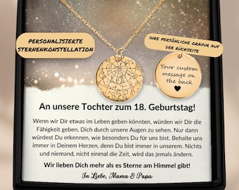 Tochter 18. Geburtstag, Geburtstagsgeschenk An Tochter Von Eltern, Personalisiertes Geschenk Sternen Konstellation Am Tag Der Geburt