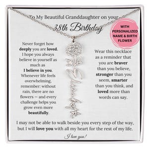 Personalized Granddaughter 38th Birthday Gift Birth Flower Necklace, Jewelry Message Card for Granddaughter, 38th Birthday Necklace for Her