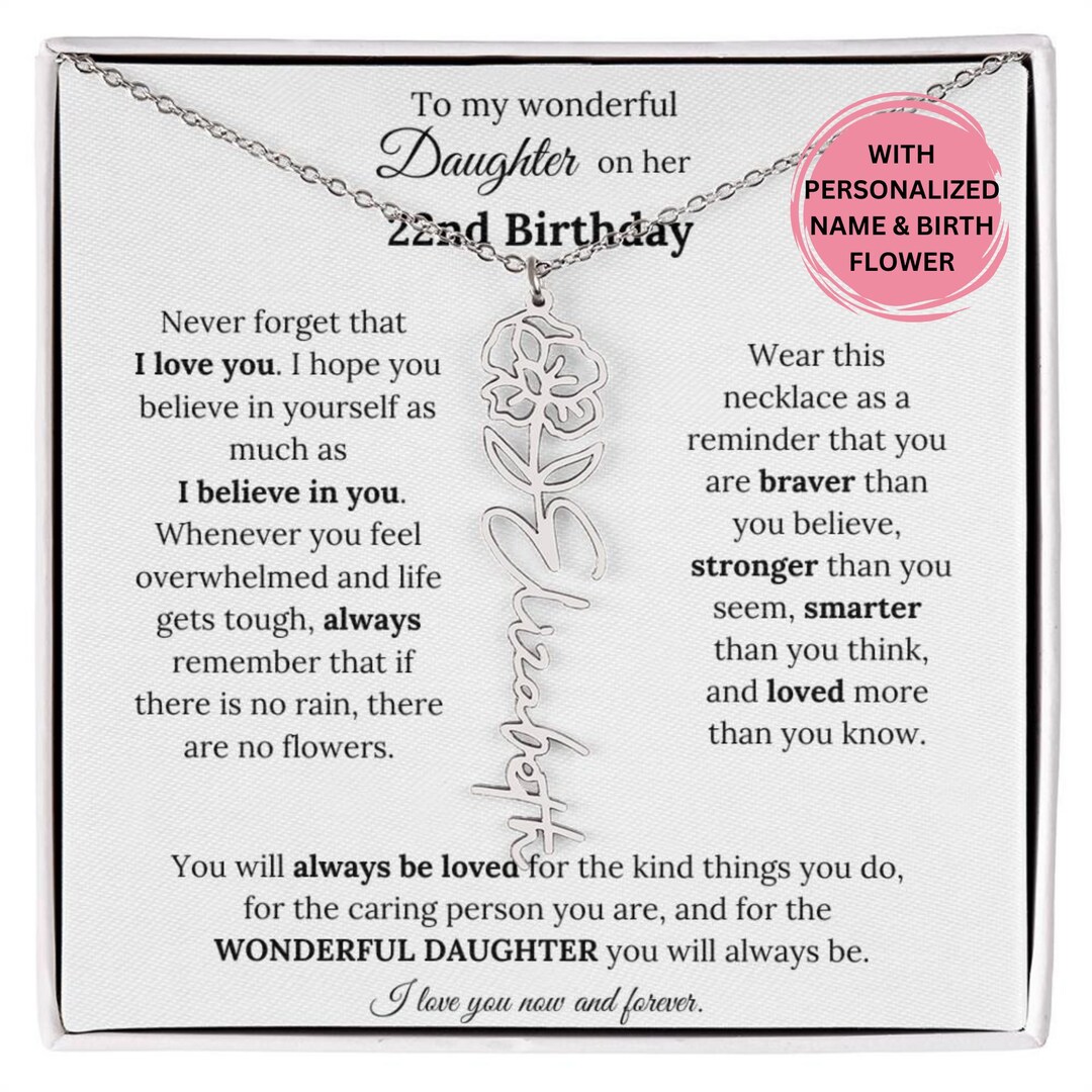 22nd Birthday Gift for Her, Custom Birthmonth Flower Name Necklace 22nd ...