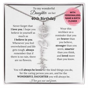 Regalo de 40 cumpleaños para ella, collar con nombre de flor del mes de nacimiento personalizado, collar de 40 cumpleaños, regalo para hija de los padres de mamá, 40 cumpleaños