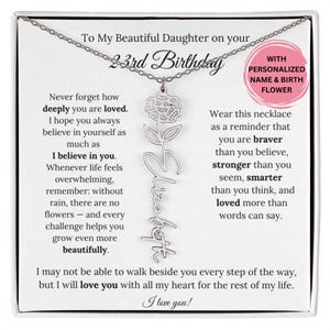 Collier de fleurs de naissance cadeau personnalisé fille 23e anniversaire, carte message bijoux pour fille, collier 23e anniversaire fille