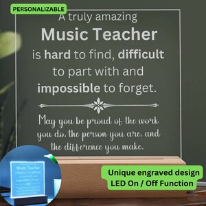 Personalized Music Teacher Engraved Plaque, Violin Teacher Gift, Music Teacher Leaving Gift, Music Teacher Christmas Gifts