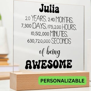 Placa acrílica de regalo de feliz cumpleaños número 20, regalo de cumpleaños número 20 para ella, recuerdo de cumpleaños número 20, regalo de cumpleaños número 20 reflexivo, cumpleaños número 20