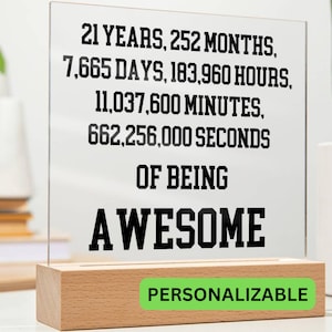 Regalo de cumpleaños número 21 Placa acrílica personalizada, regalo de cumpleaños número 21 para ella, regalo significativo para el cumpleaños número 21, regalos personalizados de cumpleaños número 21