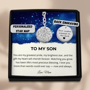 Deployment Gift For Son, To My Son Star Map Keychain, Personalized Gift With Message Card From Mom, Proud Of You Military Keepsake