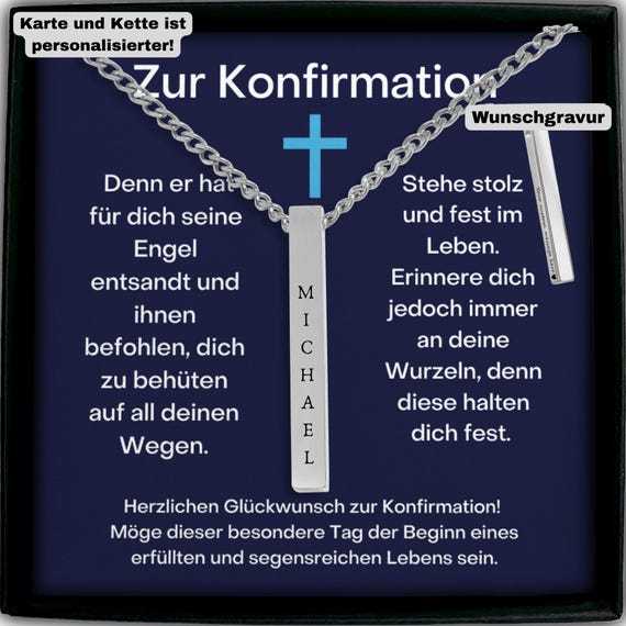 Konfirmationsgeschenk Junge personalisierte Namenskette Gravur Sohn Enkel Neffe christliches Geschenkidee
