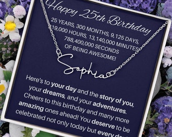 25e verjaardag aangepaste handtekening naamketting, 25e verjaardagscadeau voor haar, zinvol cadeau 25e verjaardag, gepersonaliseerde 25e verjaardagscadeau