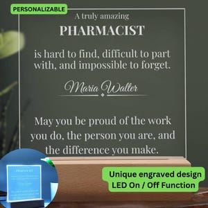 Personalized Pharmacist Acrylic Plaque, A Truly Amazing Pharmacist, Custom Name Engraved LED Gift, Graduation, Pharmacy Counter Décor