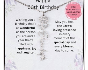 50th Birthday Silver Birthmonth Flower Necklace With Name, 50th Birthday Jewelry Gift, Personalized 50th, 50th Gift For Her, 50th For Friend