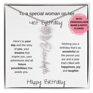 41st Birthday Birthflower Name Necklace , Gift For A Woman Turning 41, 41st Birthday Gift For Her, 41st Birthday Personalized Gift Set