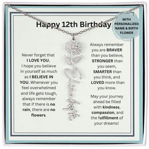 12th Birthday Gift For Her, Birth Flower Necklace Personalized Birthday Gift For Niece, Daughter, Granddaughter, Goddaughter