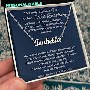 Cadeau significatif de 26e anniversaire pour fille, collier prénom avec carte de message sincère pour fille, nièce, petite-fille, filleule