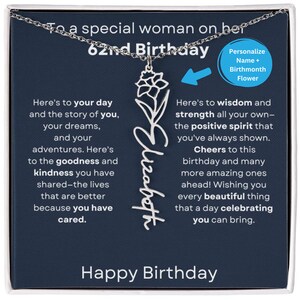 62nd Birthday Gift Birthflower Necklace, Personalized 62nd  Birthmonth Flower, 62nd  Birhday Gift For Woman, 62nd Birthday Jewelry For Her