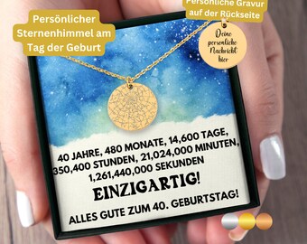 40. Geburtstag Mädchen, Persönliche Sternenkarte Zum 40. Geburtstag, Sternenhimmel  Tag Der Geburt, Halskette Schmuck 40 Geburtstag Tochter