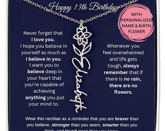 13th Birthday Gift Birth Month Flower Necklace, 13th Birthday Girl, 13 Year Old, 13 Year Old Girl Gift, 13th Birthday,Daughter Birthday Gift