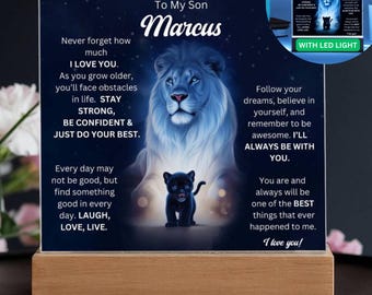 Placa de león personalizada para mi hijo, placa con el nombre del hijo personalizada, regalo único para hijo, creo en ti, regalo de motivación para hijo, hijo adulto