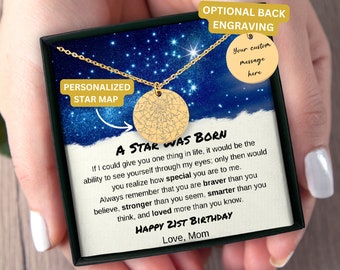 21st Birthday Gift Custom Star Map By Date Necklace, 21st Birthday Jewelry Gift For Her,  Personalized Constellation Map Gift Turning 21