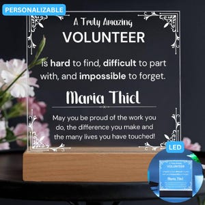 Volunteer Thank You Gift Acrylic Plaque, Volunteer Appreciation Gifts, Personalized  Gift For Volunteer, Volunteer Sign With Name