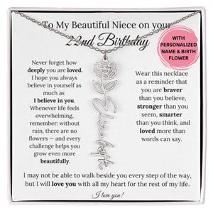 Collier personnalisé de fleurs de naissance, cadeau 22e anniversaire nièce, collier 22e anniversaire pour elle, bijoux d'anniversaire nièce, cadeau pour nièce de tante
