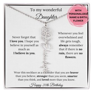 Daughter Birthday Necklace For 20th Birthday, Daughter Birthmonth Flower Necklace Gift From Mom Dad, Daughter Jewelry 20th Birthday Gift