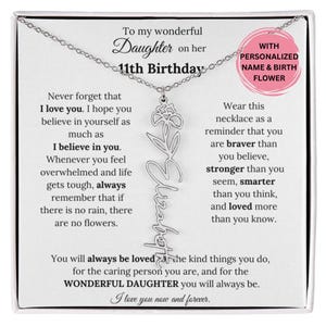 11th Birthday Gift For Her, Custom Birthmonth Flower Name Necklace 11th Birthday Necklace Gift For Daughter From Mom Parents, 11th Birthday