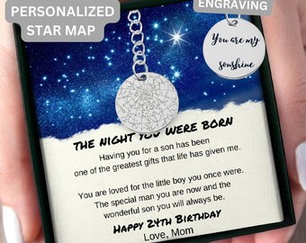 24th Birthday Custom Star Map Keychain, Son 24th Birthday, Meaningful Gift  Mom To Son 24th Birthday Gift For Him,24th Birthday Gift For Him