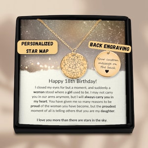 18th Birthday Gift Star Map Necklace By Date, 18th Jewelry,  Special 18th Birthday Gift For Daughter From Mom, 18th Birthday Gift From Dad