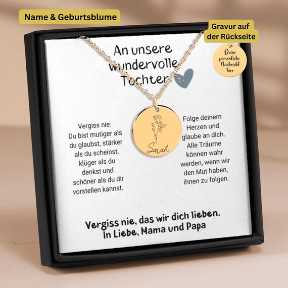 Tochter Geschenk Von Eltern, Geburtstagsgeschenk An Tochter Mit Gravur, Geschenk Mädchen Mit Grußkarte, Geburtstagsgeschenk Tochter