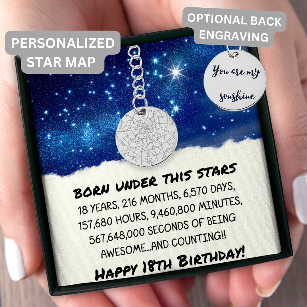 18th Birthday Gift Custom Star Map by Date Keychain, 18th Birthday Gift for Her, Meaningful Gift ...